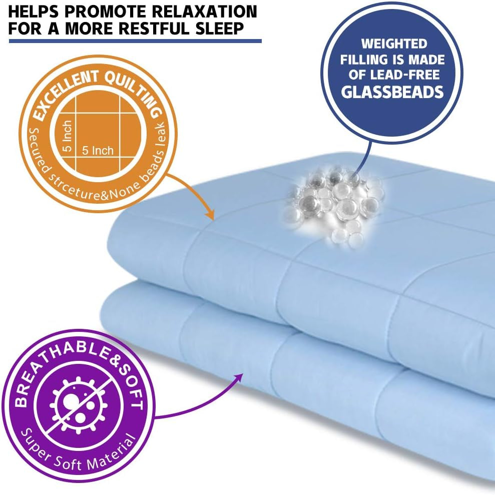 Weighted Blanket Adult Queen 20Lbs（60"×80" Blue Heavy Blanket with Premium Glass Beads…